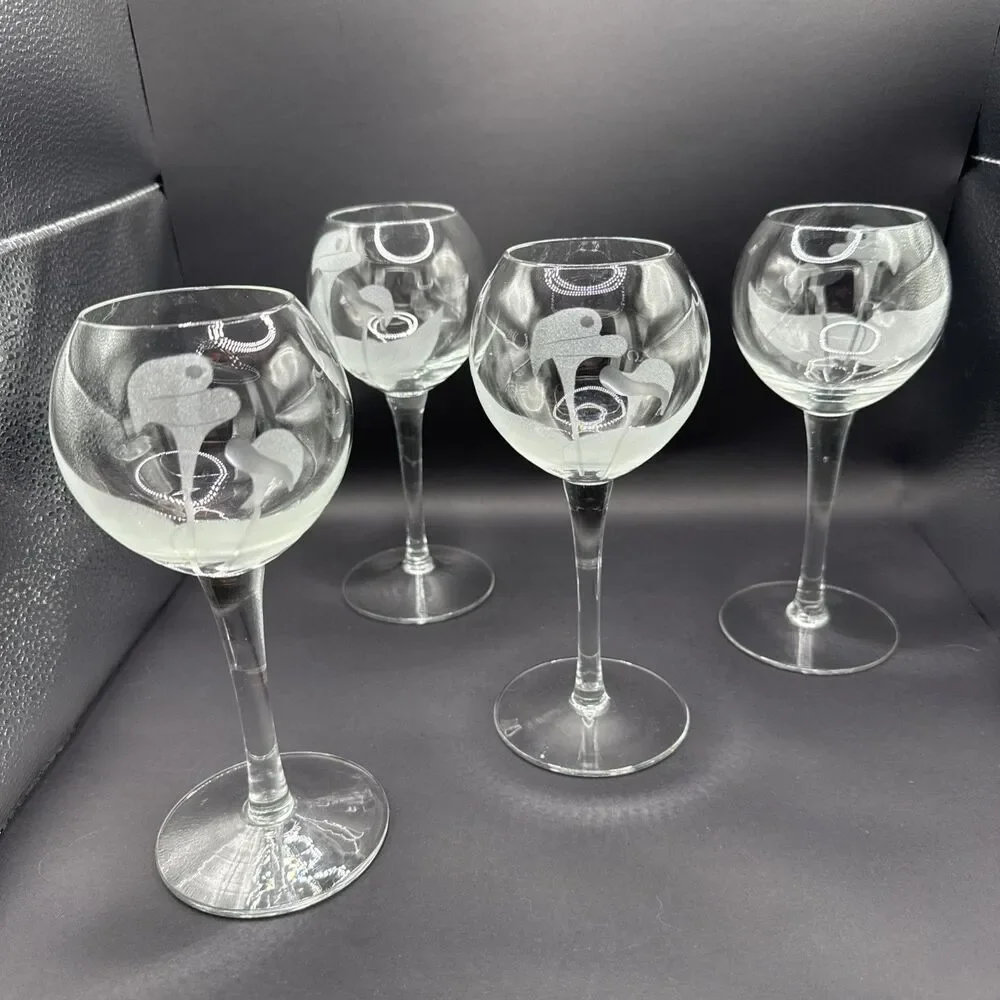Etched Frosted Calla Lily Balloon Wine Glasses Set Of 4